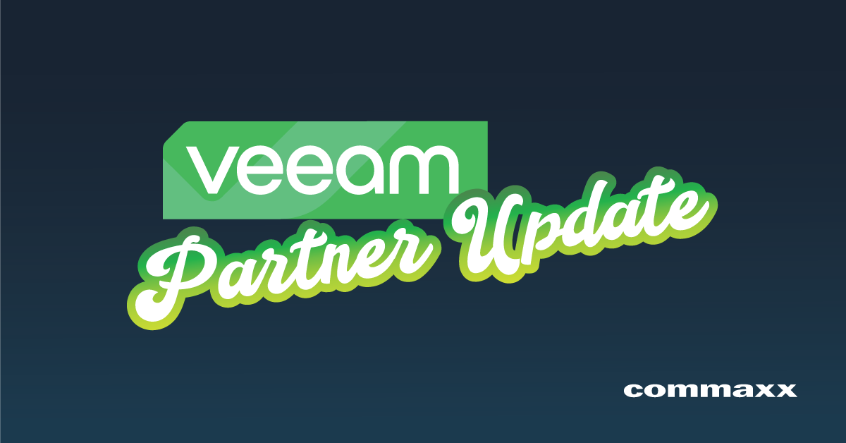 Banner for webinaret "Veeam Partner Update" holdt av Commaxx powered by ALSO